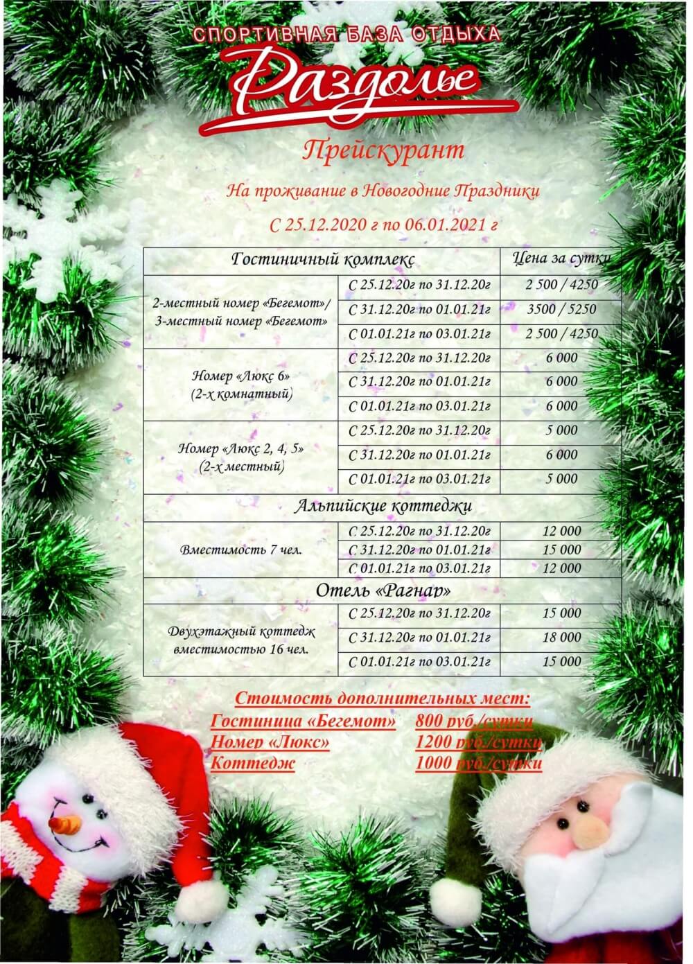 Цены на проживание в новогодние праздники 2020-2021 Цены на проживание в новогодние праздники 2020-2021